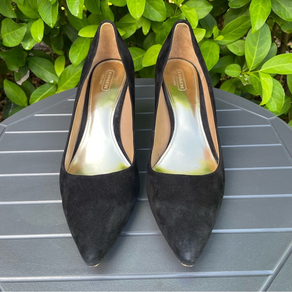 Coach Zoee Black Suede Animal Print Heels Women’s Size 11B
